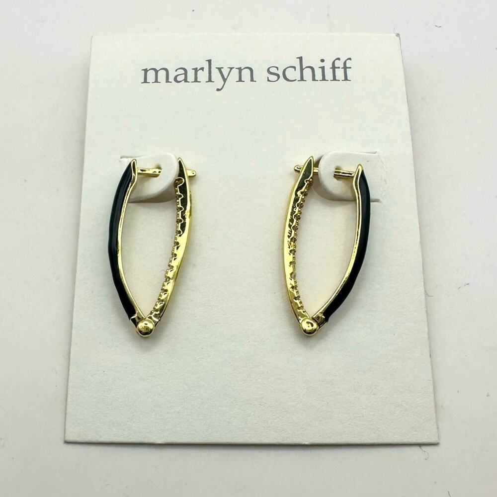 MARLYN SCHIFF Earrings Pave Drop Black Gold Pierced NWT